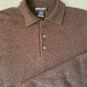 Mens Dark Brown Cashmere Collared Medium Cozy Sweater- Made in Italy
